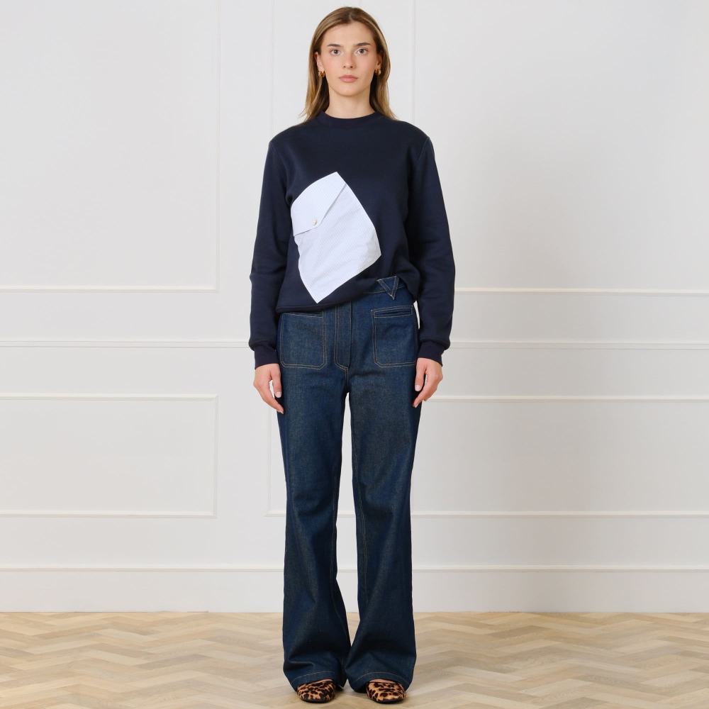 Sweatshirt mit aufgesetzter Tasche aus Baumwollpopeline in Navy